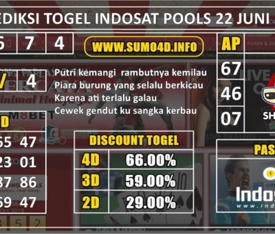 PREDIKSI TOGEL INDOSAT POOLS 22 JUNI 2019