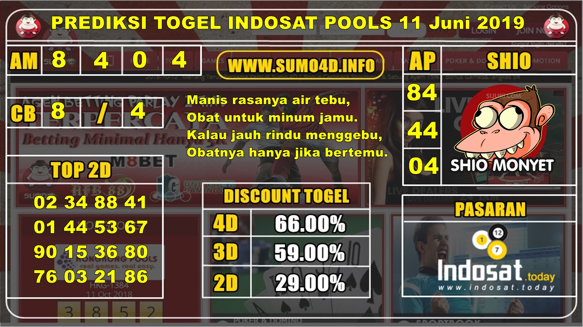 BOCORAN PREDIKSI TOGEL INDOSAT POOLS 11 JUNI 2019