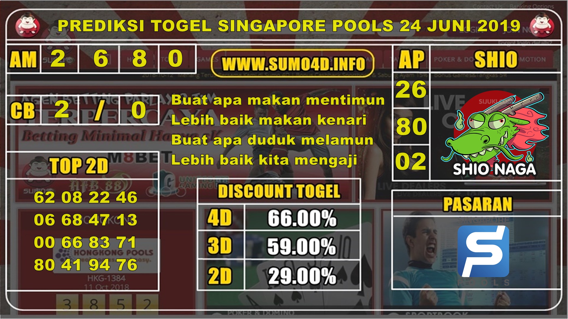 BOCORAN BARU TOGEL SINGAPORE POOLS 24 JUNI 2019