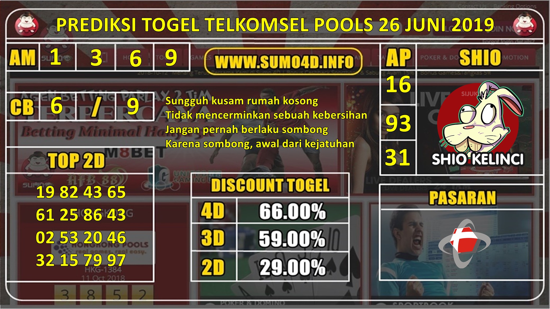 BOCORAN ANGKA MAIN TELKOMSEL POOLS 26 JUNI 2019