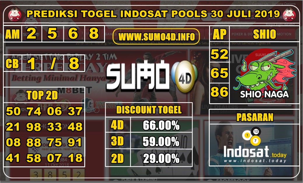 PREDIKSI TOGEL INDOSAT POOLS 30 JULI 2019