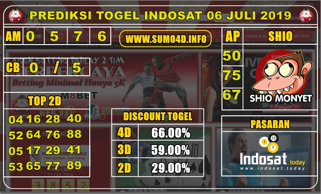 PREDIKSI TOGEL INDOSAT POOLS 06 JULI 2019