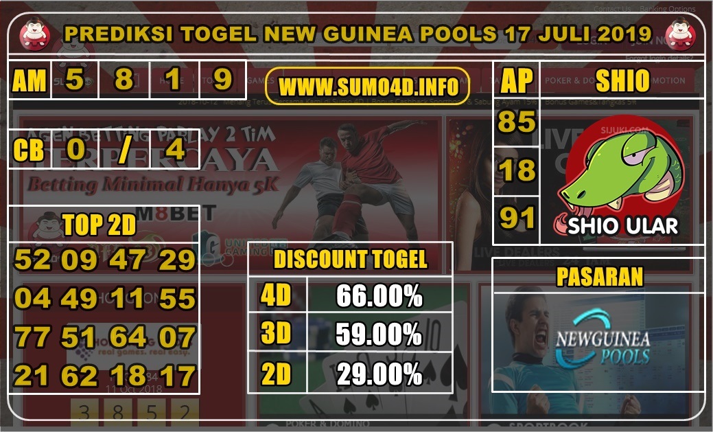 PREDIKSI TOGEL NEW GUINEA POOLS 17 JULI 2019