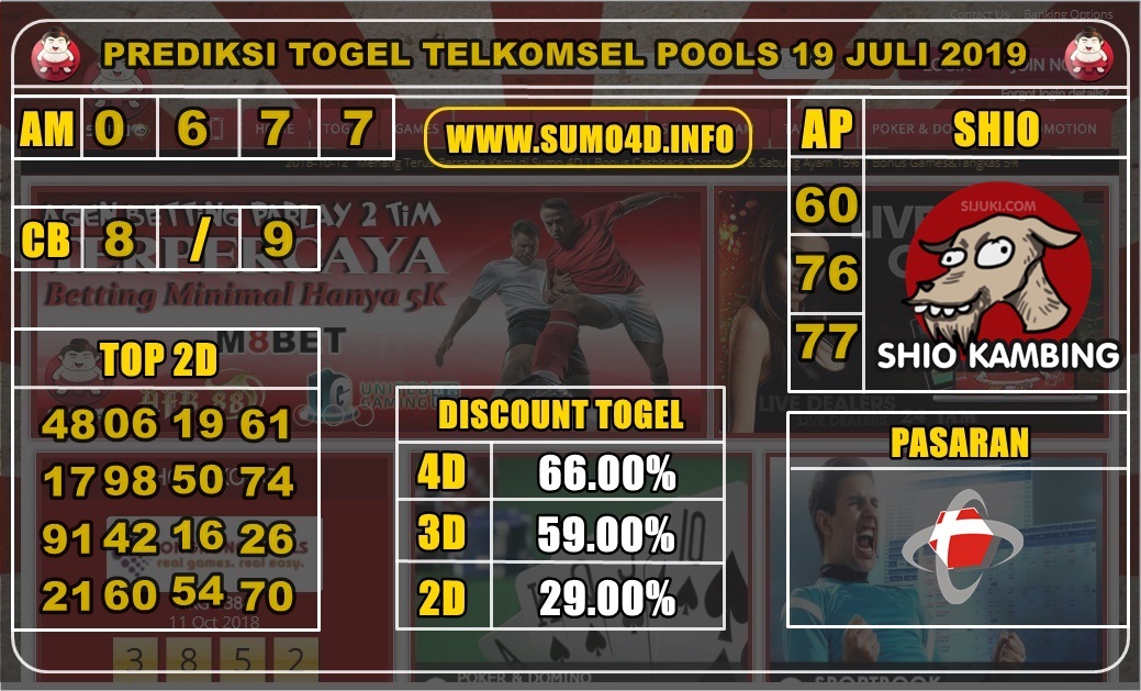 PREDIKSI TOGEL TELKOMSEL POOLS 19 JULI 2019