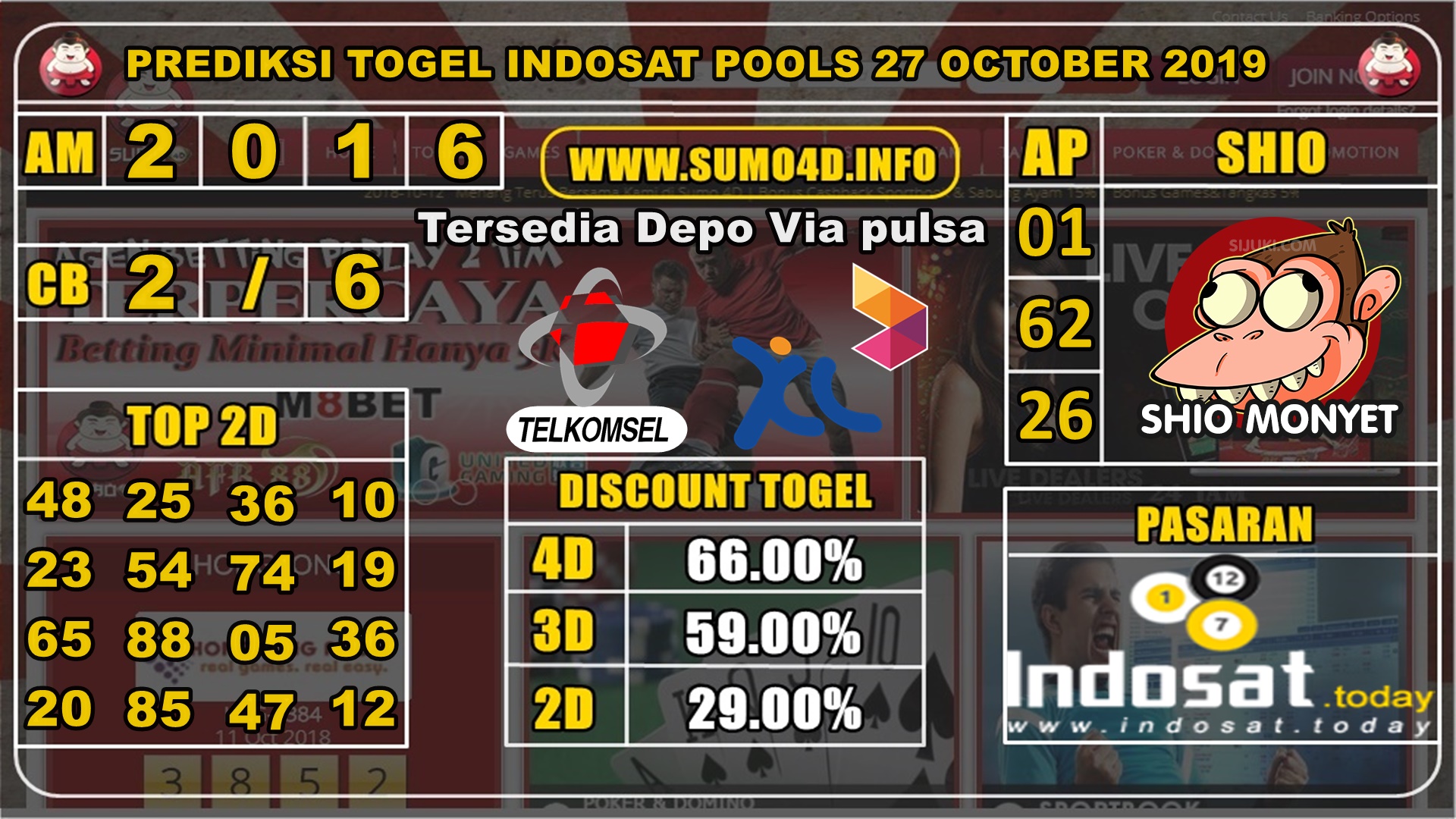 PREDIKSI TOGEL INDOSAT POOLS 27 OKTOBER 2019