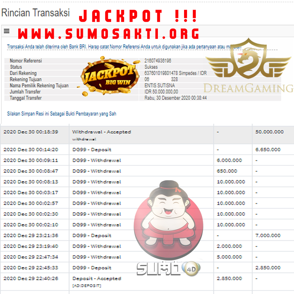 BUKTI JACKPOT CASINO Rp 50.000.000 MEMBER SUMO4D