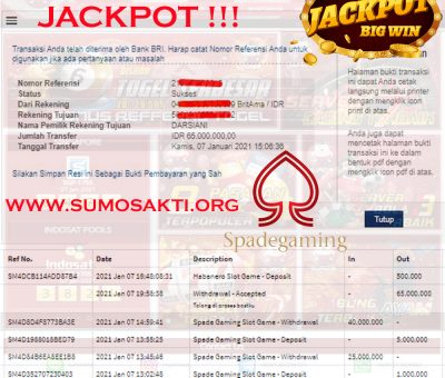 BUKTI JACKPOT SLOT GAMES Rp 65.000.000 MEMBER SUMO4D