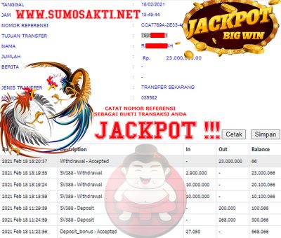 BUKTI JACKPOT SPORTBOOKS Rp 23.000.000 MEMBER SUMO4D