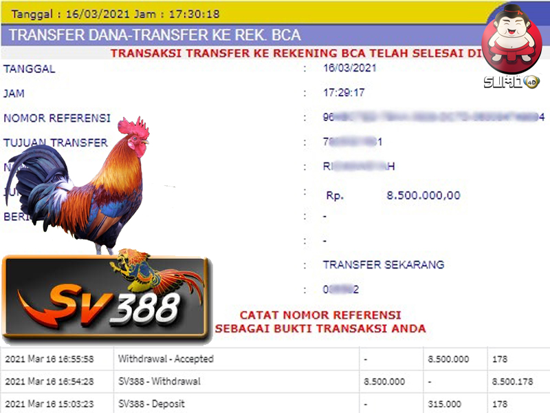 BUKTI JACKPOT SABUNG AYAM Rp 8.500.000 MEMBER SUMO4D