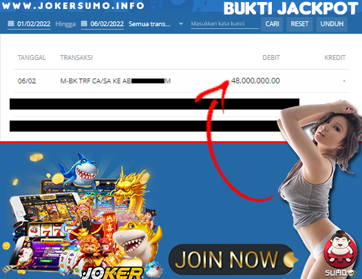 BUKTI JACKPOT JOKER GAMING SLOT 06 FEBRUARI 2022 SUMO4D